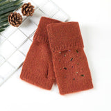 Fingerless knit gloves with bling stone embellished