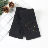 Fingerless knit gloves with bling stone embellished