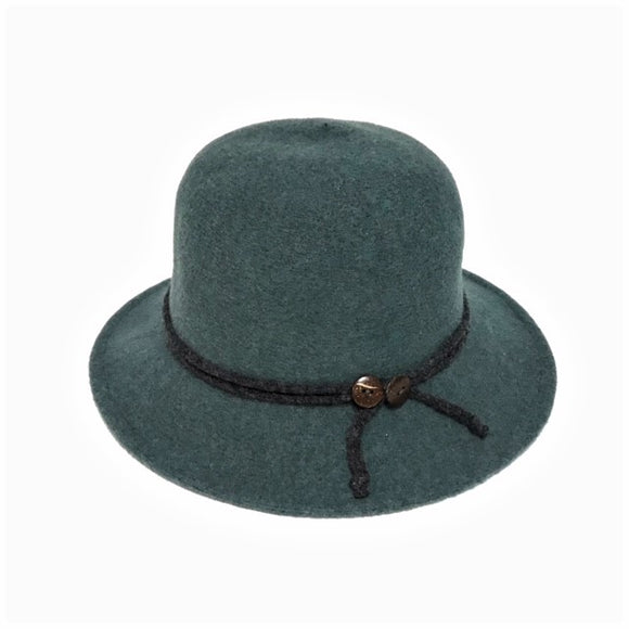 Boiled Wool Brim Hat With Tie And Buttons