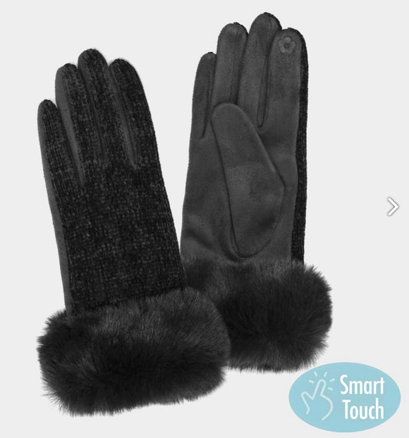 Chenille Faux Fur Cuff Touchscreen Gloves